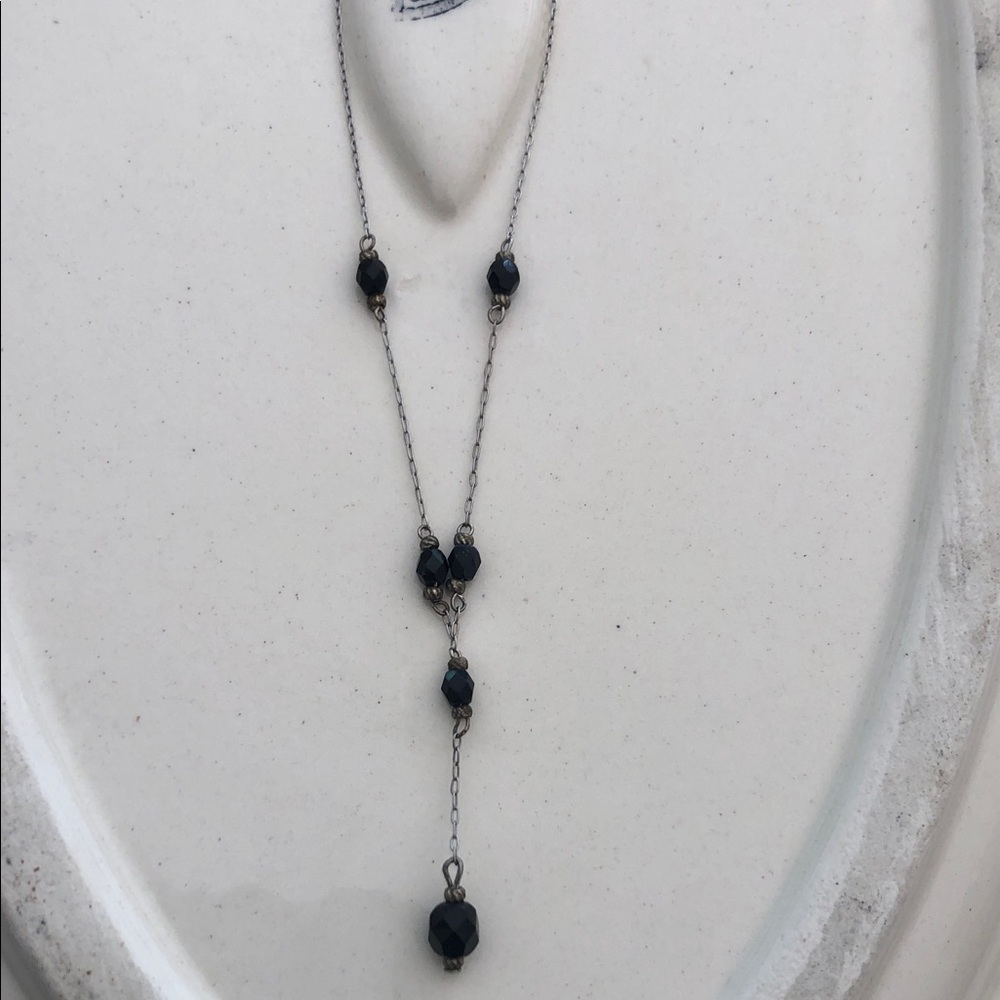 Necklace Glass Geometric Beads Silver Tone